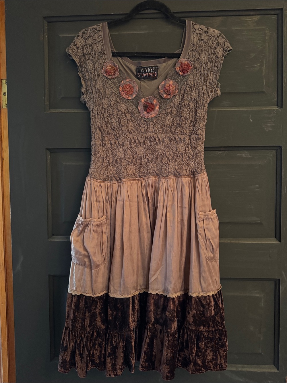 Free People Look Handmade Lace, Silk & Velvet Tiered cottagecore Dress